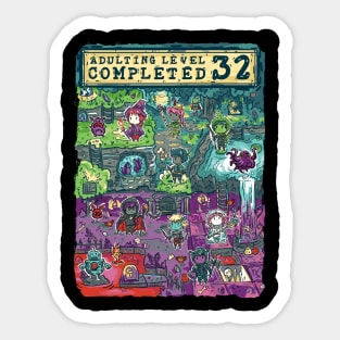 Adulting Level 32 Completed Birthday Gamer Sticker